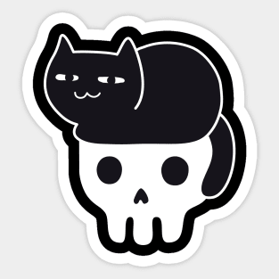 Skull with Black Cat Hair Sticker